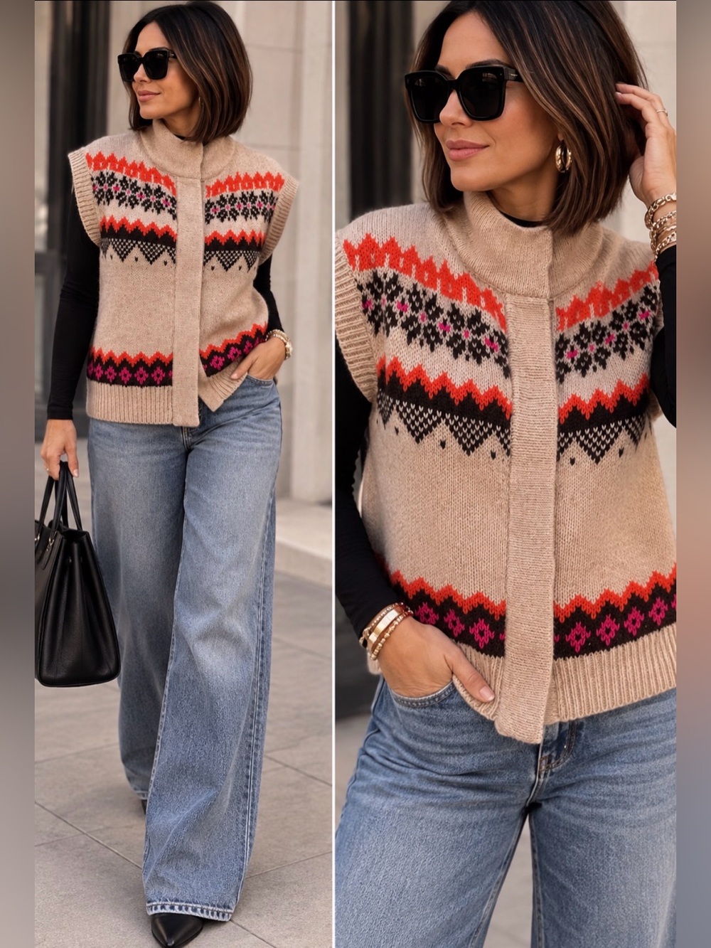 Free people Patterned Beige Sweater Vest